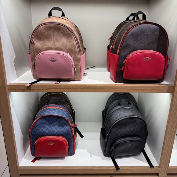 Coach Court Backpack In Signature Canvas CCK72 Walnut/True Red - Picture 7 of 11